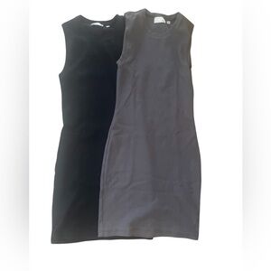 2 x Aritzia Wilfred Free Sleeveless Cotton Midi Dress 1 dark grey and 1 black